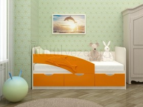 Дельфин-3 Кровать детская 3 ящика без ручек 1.6 Оранжевый глянец в Оби - ob.katalogmebeli.com | фото