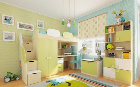 Детская комната Эппл (Зеленый/Белый/корпус Клен) в Оби - ob.katalogmebeli.com | фото 2