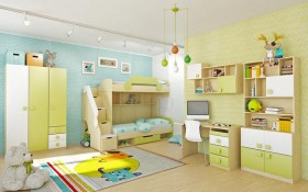 Детская комната Эппл (Зеленый/Белый/корпус Клен) в Оби - ob.katalogmebeli.com | фото 3