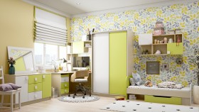 Детская комната Эппл (Зеленый/Белый/корпус Клен) в Оби - ob.katalogmebeli.com | фото