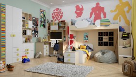 Детская комната Клаксон без машинок (Белый/корпус Клен) в Оби - ob.katalogmebeli.com | фото 2
