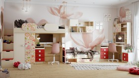 Детская комната Ретвит (Бежевый/Красный/корпус Клен) в Оби - ob.katalogmebeli.com | фото 3