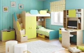 Детская комната Смайли (Желтый/Голубой/Зеленый/корпус Клен) в Оби - ob.katalogmebeli.com | фото 2