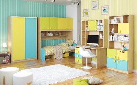 Детская комната Смайли (Желтый/Голубой/Зеленый/корпус Клен) в Оби - ob.katalogmebeli.com | фото 3