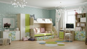 Детская комната Твит (Белый/Зеленый/корпус Клен) в Оби - ob.katalogmebeli.com | фото 4