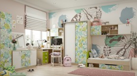 Детская комната Твит (Белый/Зеленый/корпус Клен) в Оби - ob.katalogmebeli.com | фото