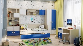 Диван-кровать Скай люкс (Синий/Белый/корпус Клен) в Оби - ob.katalogmebeli.com | фото 2