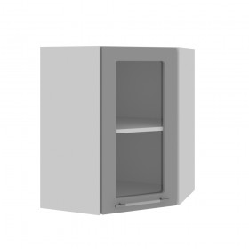 Гарда ПУС 550 шкаф верхний угловой со стеклом (Белый Эмалит/корпус Серый) в Оби - ob.katalogmebeli.com | фото