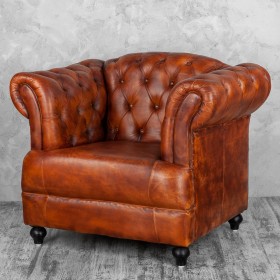 Кресло кожаное Лофт Честер-Нью (Коричневый, Рыжий) в Оби - ob.katalogmebeli.com | фото