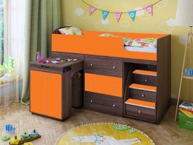 Кровать-чердак Малыш 1600 Бодего/Оранжевый в Оби - ob.katalogmebeli.com | фото