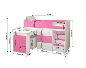 Кровать-чердак Малыш 1600 Венге/Розовый в Оби - ob.katalogmebeli.com | фото 2