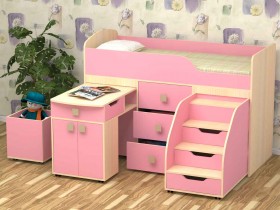 Кровать детская Фея 1.6 Дуб молочный/Розовый в Оби - ob.katalogmebeli.com | фото