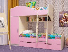 Кровать детская Жемчужина двухместная 1.8 Дуб молочный/Розовый в Оби - ob.katalogmebeli.com | фото