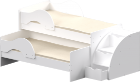 Кровать детская Матрешка выкатная с лестницей Белый в Оби - ob.katalogmebeli.com | фото