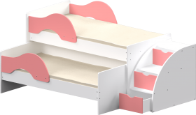 Кровать детская Матрешка выкатная с лестницей  Белый/Розовый в Оби - ob.katalogmebeli.com | фото 1