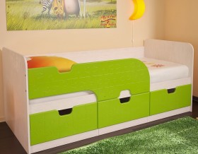 Кровать детская Минима 1,86м с ящиками (дуб атланта/лайм глянец) в Оби - ob.katalogmebeli.com | фото