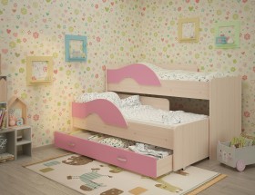 Кровать детская Радуга 1600 Млечный дуб/Розовый в Оби - ob.katalogmebeli.com | фото 1
