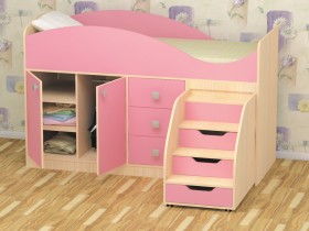 Кровать детская Стрелка 1.8 Дуб молочный/Розовый в Оби - ob.katalogmebeli.com | фото