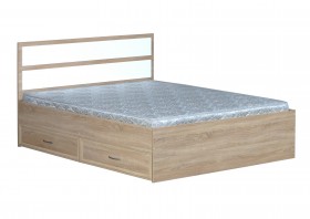 Кровать двойная с ящиками 1600-2 без матраса (прямые спинки) Дуб Сонома в Оби - ob.katalogmebeli.com | фото 1