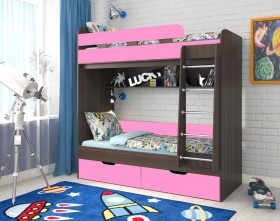 Кровать двухъярусная Юниор-5  Бодего/Розовый в Оби - ob.katalogmebeli.com | фото