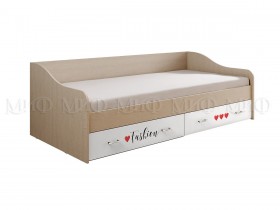 Кровать Girl Вега 0,9 м (Дуб беленый/Белый глянец/фотопечать) в Оби - ob.katalogmebeli.com | фото 1