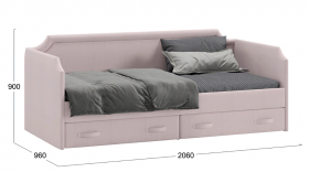 Кровать с мягкой обивкой и ящиками «Кантри» Тип 1 (900) (Велюр пудровый) в Оби - ob.katalogmebeli.com | фото 2