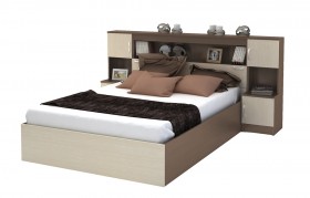 Кровать с прикроватным блоком КР 552 Спальня Basya (шимо темный/шимо светлый) в Оби - ob.katalogmebeli.com | фото