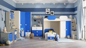 Кровать Скай люкс 1650х750 (Синий/Белый/корпус Клен) в Оби - ob.katalogmebeli.com | фото 4