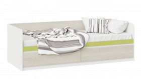 Кровать «Сканди» с 2 ящиками Дуб Гарден/Белый/Зеленый в Оби - ob.katalogmebeli.com | фото