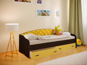 Кровать Софа-7 с мягкой спинкой (800х1900) Венге/Желтый в Оби - ob.katalogmebeli.com | фото 1