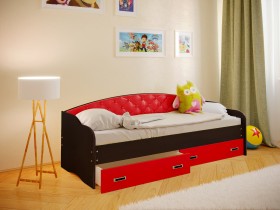 Кровать Софа-7 с мягкой спинкой (800х1900) Венге/Красный в Оби - ob.katalogmebeli.com | фото 1