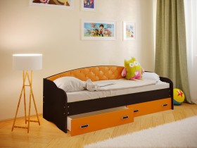 Кровать Софа-7 с мягкой спинкой (800х1900) Венге/Оранжевый в Оби - ob.katalogmebeli.com | фото 1