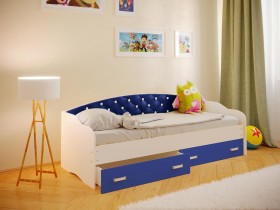 Кровать Софа-7 с мягкой спинкой со стразами (800х1900) Белый/Синий в Оби - ob.katalogmebeli.com | фото 1