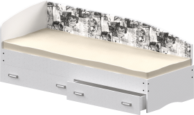 Кровать Софа-9 с мягкой спинкой с рисунком Милана (900х1900) Белый в Оби - ob.katalogmebeli.com | фото