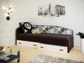 Кровать Софа-9 с мягкой спинкой с рисунком Милана (900х1900) Венге/Белый в Оби - ob.katalogmebeli.com | фото