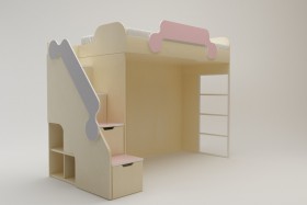 Кровать второй ярус с лестницей Грэйси (Розовый/Серый/корпус Клен) в Оби - ob.katalogmebeli.com | фото 2