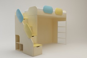Кровать Смайли (второй ярус с лестницей/Желтый/Зеленый/Клен) в Оби - ob.katalogmebeli.com | фото 1