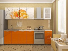 Кухонный гарнитур 1,8м Апельсин (Белый/Оранжевый металлик/Фотопечать апельсин) в Оби - ob.katalogmebeli.com | фото