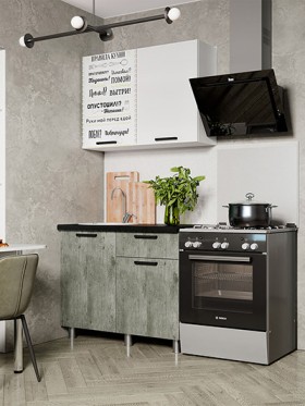 Кухня Ева 1.0 (белый/цемент светлый, фотопечать Правила дома) в Оби - ob.katalogmebeli.com | фото