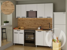 Кухня Кьяра 2.0 м с окапом (белый/карбон фарфор/26мм/дуб вотан) в Оби - ob.katalogmebeli.com | фото
