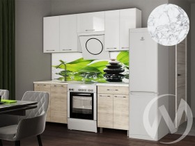Кухня Нора 2.0м (корпус белый/белый, дуб шале светлый) 26мм мрамор итальянский в Оби - ob.katalogmebeli.com | фото