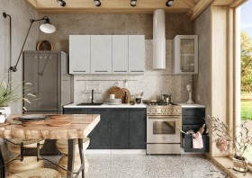 Кухонный гарнитур Нувель 1800мм белый/бетон белый/бетон черный в Оби - ob.katalogmebeli.com | фото 1