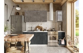 Кухонный гарнитур Нувель 1800мм белый/бетон коричневый/бетон черный в Оби - ob.katalogmebeli.com | фото 1