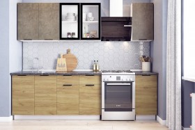 Кухонный гарнитур Стоун 2.0 (белый/камень темно-серый/акация светлая) в Оби - ob.katalogmebeli.com | фото