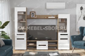 Мебель для гостиной МГС 6 (Исполнение 1/Дуб золотой/Белый глянец) в Оби - ob.katalogmebeli.com | фото