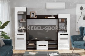 Мебель для гостиной МГС 6 Исполнение 1 Венге / Белый глянец в Оби - ob.katalogmebeli.com | фото