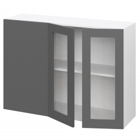 Норд ШВУПС 1000 Шкаф верхний угловой со стеклом (Софт черный/корпус Белый) в Оби - ob.katalogmebeli.com | фото