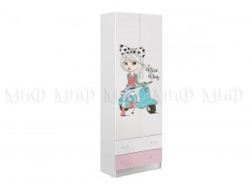 Шкаф 2-х створчатый Fashion-1 Вега (Белый/Розовый) в Оби - ob.katalogmebeli.com | фото