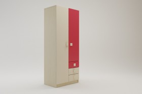 Шкаф 2-х створчатый с ящиками Бэрри (Бежевый/Красный/корпус Клен) в Оби - ob.katalogmebeli.com | фото 1