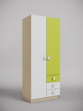 Шкаф 2-х створчатый с ящиками Эппл (Зеленый/Белый/корпус Клен) в Оби - ob.katalogmebeli.com | фото 1